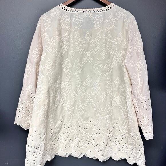 Women's 0X Plus Size John Mark embroidered velvet boho tunic top ivory - Picture 2 of 4
